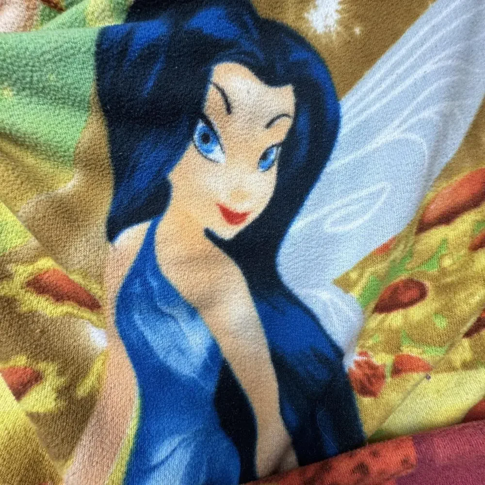 VTG Disney Tinker Bell Throw Blanket 40x50 Fleece Kids Disney Fairies Multicolor